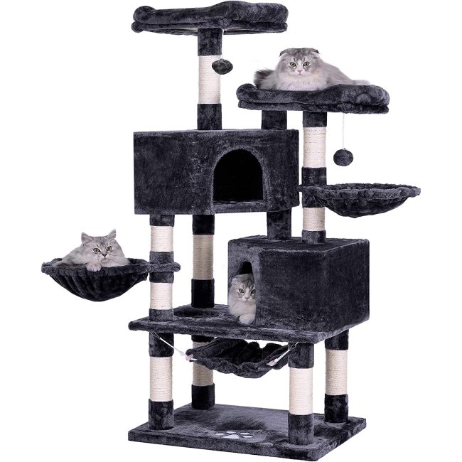 Cat Tree Condo with Sisal Scratching Posts, Perches, Houses, Hammock and Baskets, Cat Tower Furniture Kitty