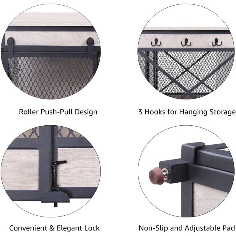Dog Crate End Table Mesh Pet Kennels with Cushion and Hooks