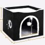 Indoor Cave Condo Foldable Soft Cat House Cube Hideaway with Scratch Pad and Fluffy Ball Hanging
