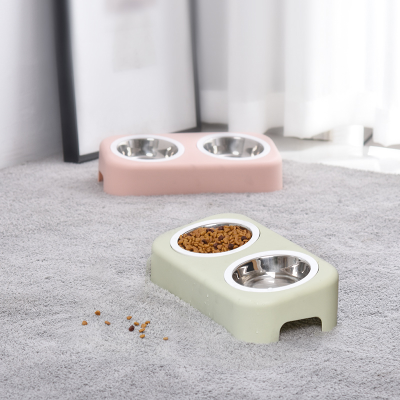 Double Dog Cat Bowls Double Premium Stainless Steel Pet Bowls with Cute Modeling Pet Food Water Feeder