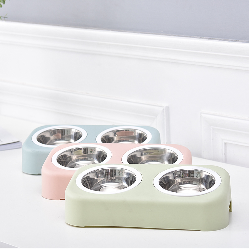 Double Dog Cat Bowls Double Premium Stainless Steel Pet Bowls with Cute Modeling Pet Food Water Feeder