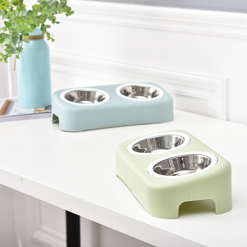 Double Dog Cat Bowls Double Premium Stainless Steel Pet Bowls with Cute Modeling Pet Food Water Feeder