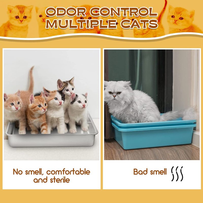 Stainless Steel Litter Box Rust Proof Metal Cat Stainless Odor Control Small  and Non Slip Rubber