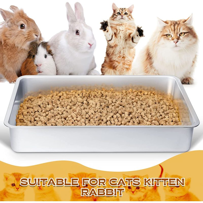 Stainless Steel Litter Box Rust Proof Metal Cat Stainless Odor Control Small  and Non Slip Rubber
