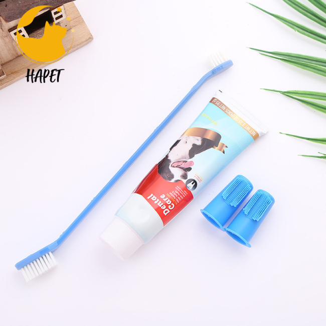 Wholesale pet supplies cleaning appliances toothpaste toothbrush tongue coating brush oral wash set 4 pieces