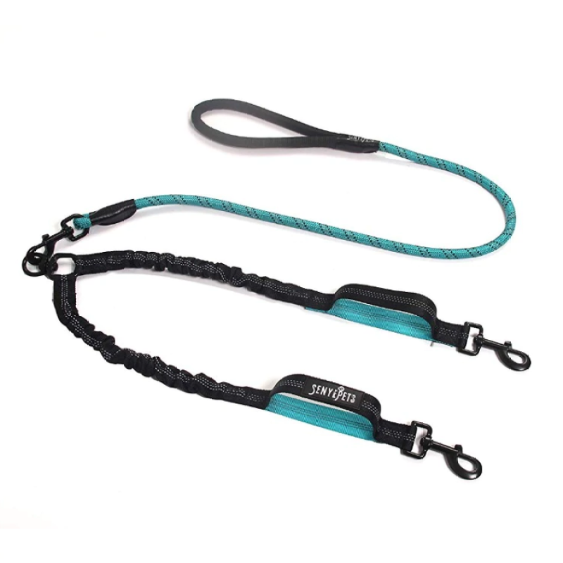 Double Leash Dog Walking Training Retraction Rope Double Dog Leash Reflective Detachable Pet Dog Bungee Elastic Double Leash