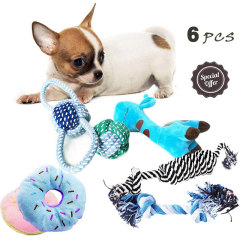 Wholesale 6 Pack Durable Dog Toys For Small Dog Chewing Rope And Squeaky Plush Dog Chew Toy