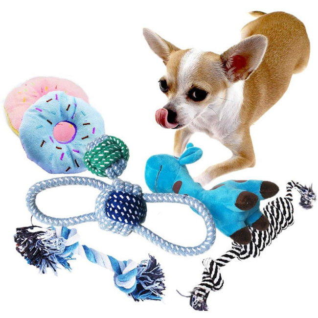 Wholesale 6 Pack Durable Dog Toys For Small Dog Chewing Rope And Squeaky Plush Dog Chew Toy