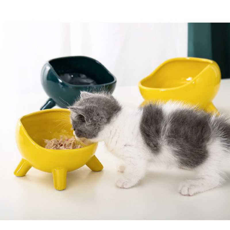 Elevated Cat Water Bowl Ceramic Green Pet Dog Cat Bowls Pet  Square Corner Luxury Ceramic Pet Bowls Feeders