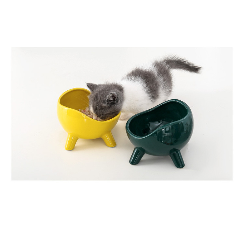 Elevated Cat Water Bowl Ceramic Green Pet Dog Cat Bowls Pet  Square Corner Luxury Ceramic Pet Bowls Feeders