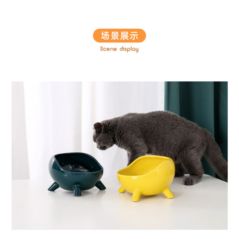 Elevated Cat Water Bowl Ceramic Green Pet Dog Cat Bowls Pet  Square Corner Luxury Ceramic Pet Bowls Feeders