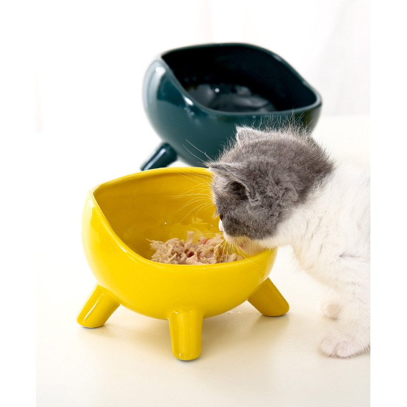 Elevated Cat Water Bowl Ceramic Green Pet Dog Cat Bowls Pet  Square Corner Luxury Ceramic Pet Bowls Feeders