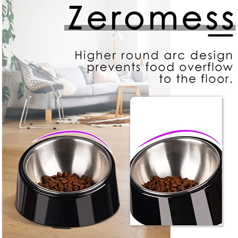 Tilted Angle Bulldog Bowl Pet Feeder 15 Degree Slanted Bowl for Dogs and Cats Stainless Steel Pet Bowl