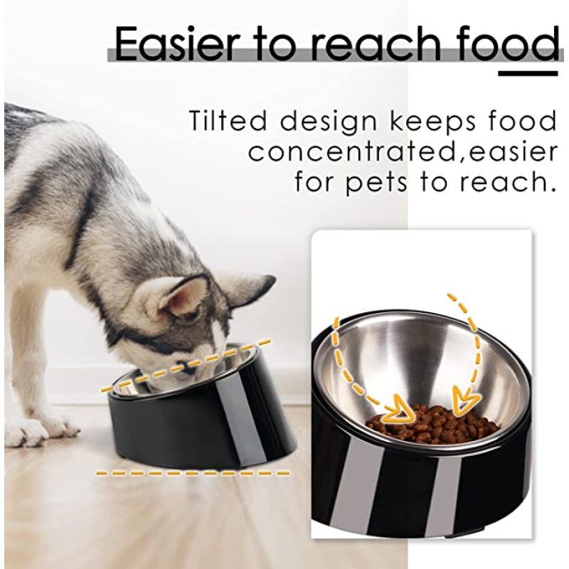 Tilted Angle Bulldog Bowl Pet Feeder 15 Degree Slanted Bowl for Dogs and Cats Stainless Steel Pet Bowl