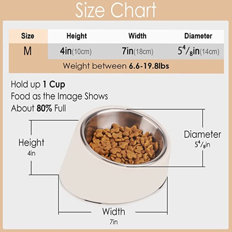 Tilted Angle Bulldog Bowl Pet Feeder 15 Degree Slanted Bowl for Dogs and Cats Stainless Steel Pet Bowl
