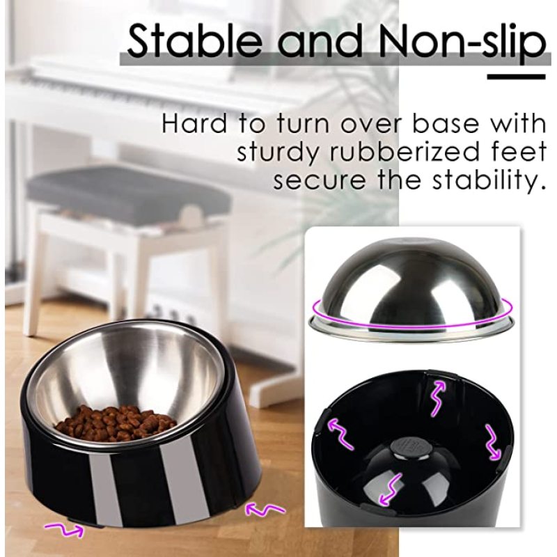 Tilted Angle Bulldog Bowl Pet Feeder 15 Degree Slanted Bowl for Dogs and Cats Stainless Steel Pet Bowl