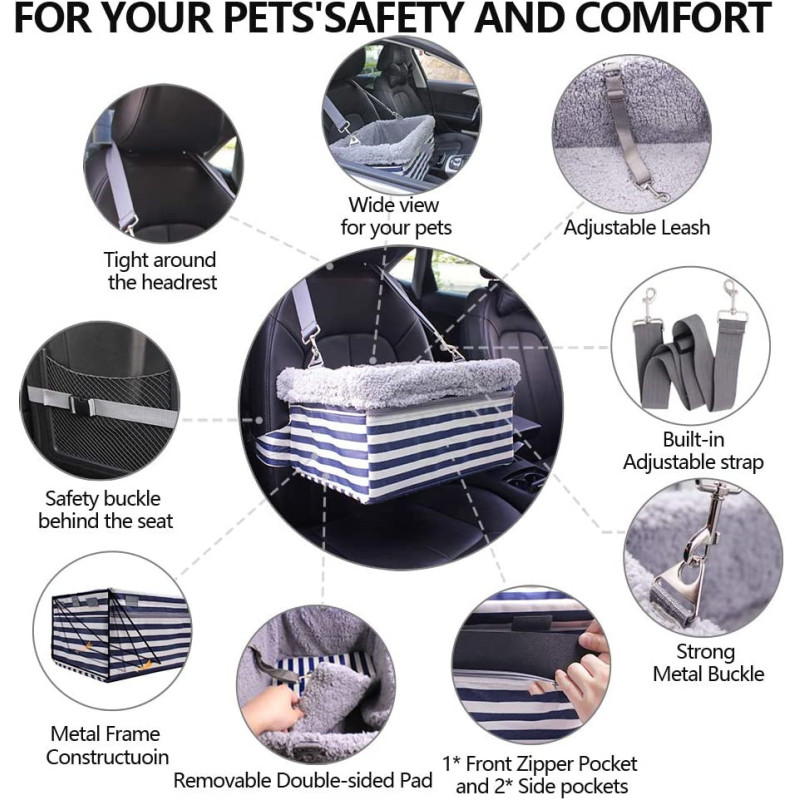 Dog-Car-Booster-Seat Upgrade Metal Frame Construction with Clip-On Safety Leash and Dog Blanket,Perfect for Small Pets up to 20l