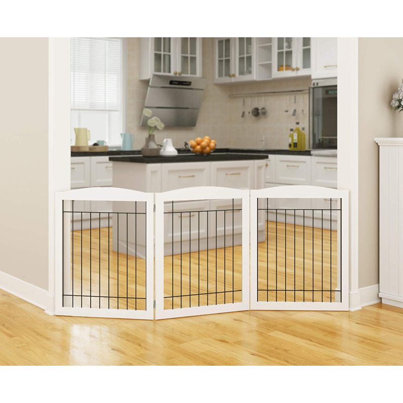 Extra Wide and Tall Dog gate for The House, Doorway, Stairs, Freestanding Fold able Wire Pet Gate