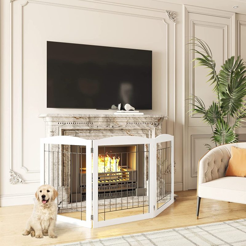 Extra Wide and Tall Dog gate for The House, Doorway, Stairs, Freestanding Fold able Wire Pet Gate