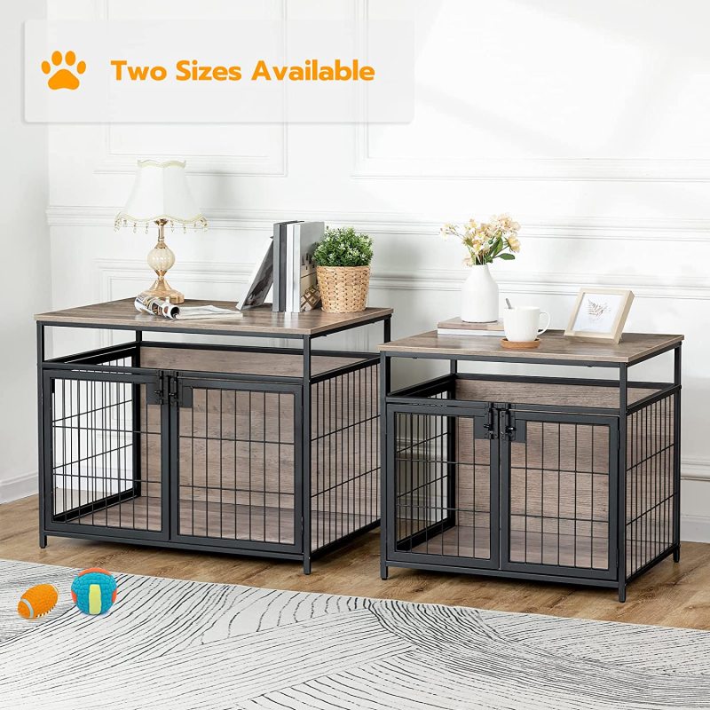 Dog Crate Furniture, Wooden Dog Crate End Side Table, Dog Kennels with 3 Doors Indoor, Decorative Style Mesh Pet Crate for Large