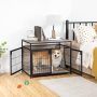 Dog Crate Furniture, Wooden Dog Crate End Side Table, Dog Kennels with 3 Doors Indoor, Decorative Style Mesh Pet Crate for Large