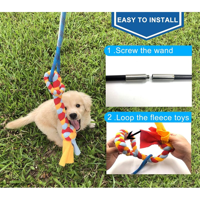 Interactive Pole Toy for Dogs Chase Fleece Rope Tether Lure Toy to Outdoor Exercise and Training Toys