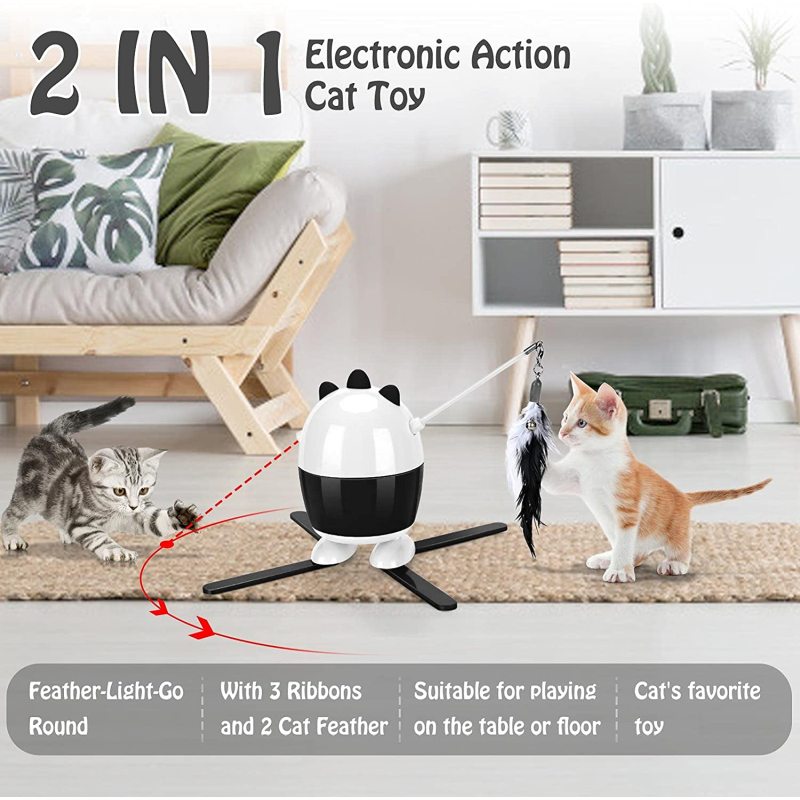 Adjustable Automatic LED Interactive Cat Feather Toy Recharge Exercise Toys for Indoor Cats