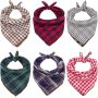 Dog Bandana - 6PCS Birthday Gift Washable Green Blue Red Christmas Dog Bandana Square Plaid Printing Bib Double Reversible