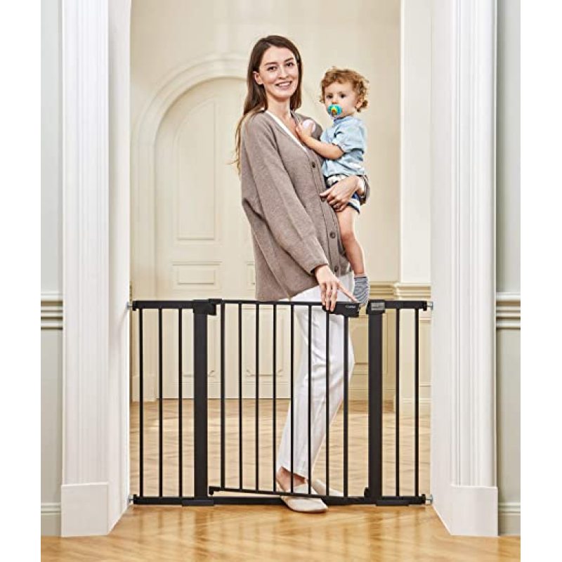 Auto Close Safety Baby Gate,Easy Walk Thru Durability Dog Gate for House, Stairs, Doorways Includes 4 Wall Cups and 2 Extension