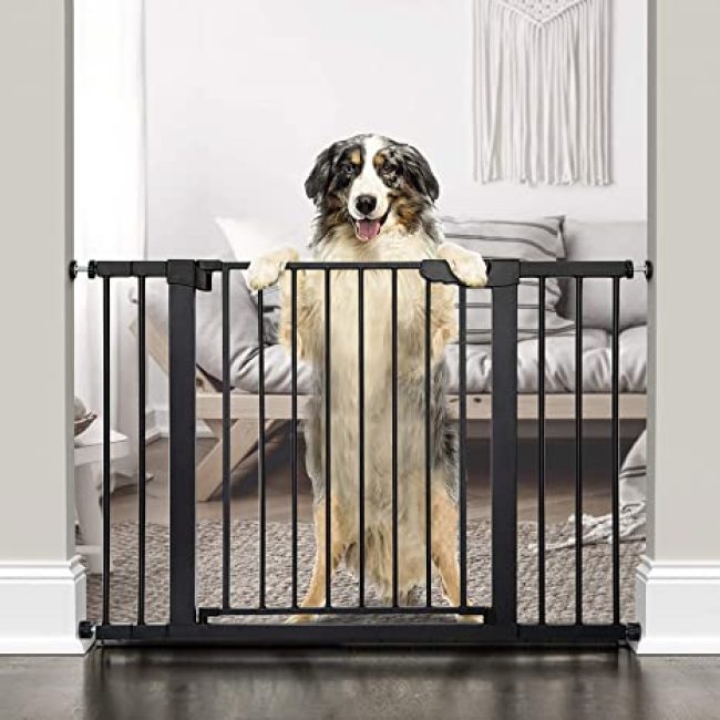 Auto Close Safety Baby Gate,Easy Walk Thru Durability Dog Gate for House, Stairs, Doorways Includes 4 Wall Cups and 2 Extension