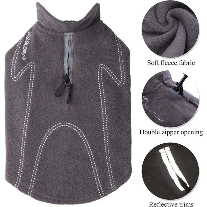 Dog Fleece Coat Warm Jacket with Hook and Loop Fastener, Easy to Take on and Off, Winter Vest Sweater for Small Medium Large Dog