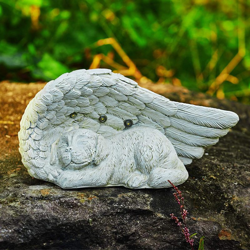 Dog Pet Memorial Stones Gifts, Antique Effect Pet Loss Sympathy Remembrance Gifts with Solar Light Grave Markers Dog Statue Gard