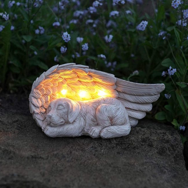 Dog Pet Memorial Stones Gifts, Antique Effect Pet Loss Sympathy Remembrance Gifts with Solar Light Grave Markers Dog Statue Gard