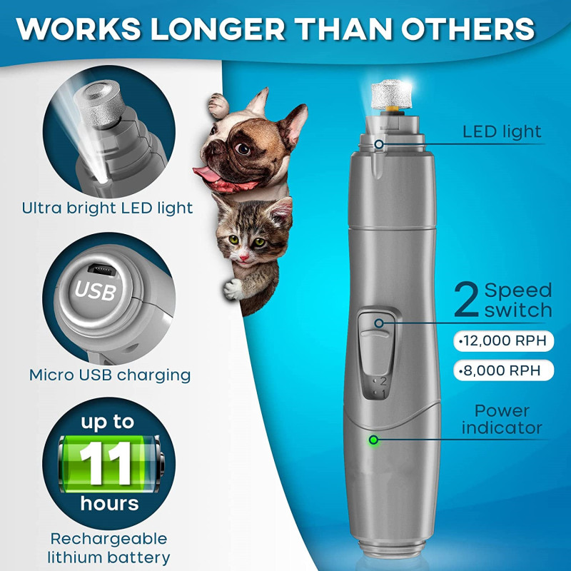 Rechargeable Dog Nail Grinder for Large Dogs With Professional Pet Nail Grinder
