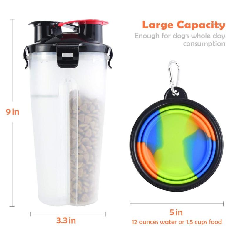 Dog Water Bottle 500ml Pet Food Container with Collapsible Travel Dog Bowls Slow Feeder Outdoor Portable Dog Feeder Drinking