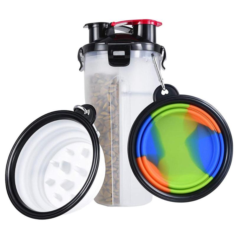 Dog Water Bottle 500ml Pet Food Container with Collapsible Travel Dog Bowls Slow Feeder Outdoor Portable Dog Feeder Drinking