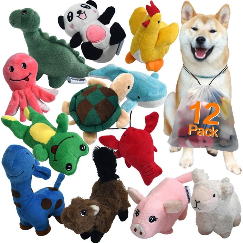 adorable enjoyable hand-stitched craft 12 packs soft non-toxic plush squeaky dog rubber chew toy