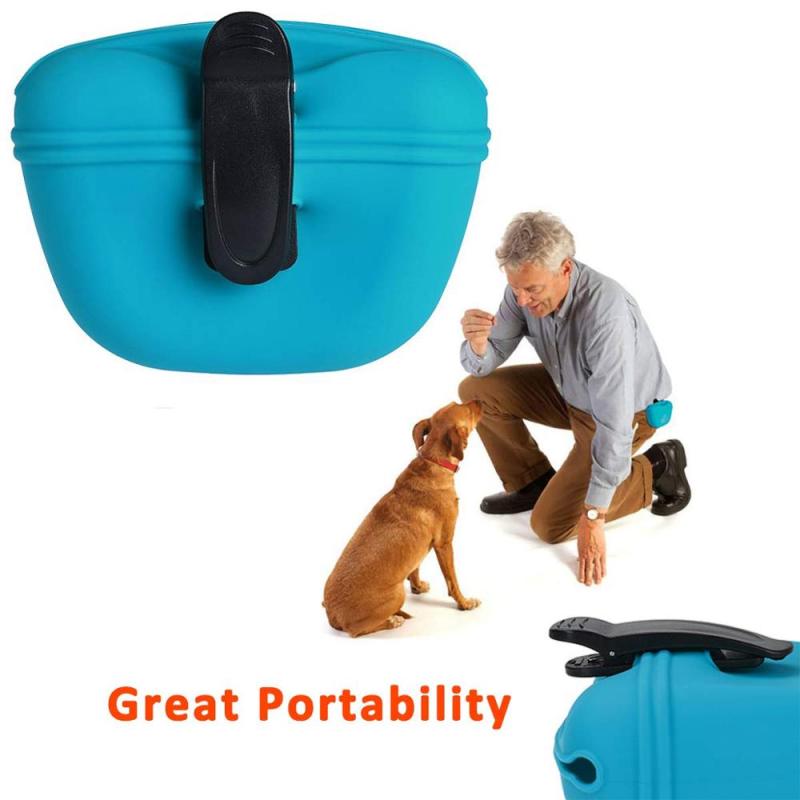 Silicone Dog Treat Pouch Portable Pet Food Container Training Waist Bag Hands Free Treats Pocket with Belt Clip