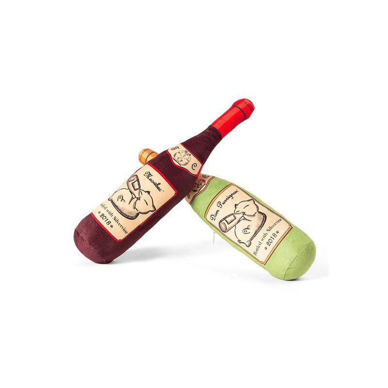High Quality Affordable Pull Stuffeinteresting Sound Squeak Inside Wine Bottle Shape Pet Dog Plush Chew Toys