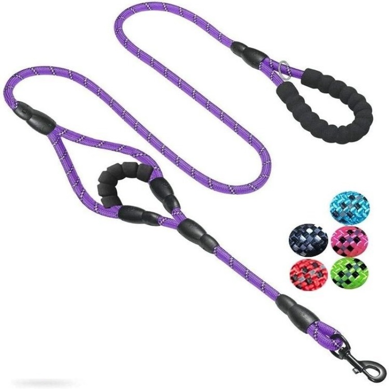 Wholesale Multifunction Custom Nylon Bungee Dog Leash Reflective Double Handle Rope Dog Leash for Training