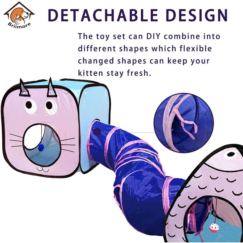 Polyester fabric folding pet tent cat tunnel toy cat passage three sets