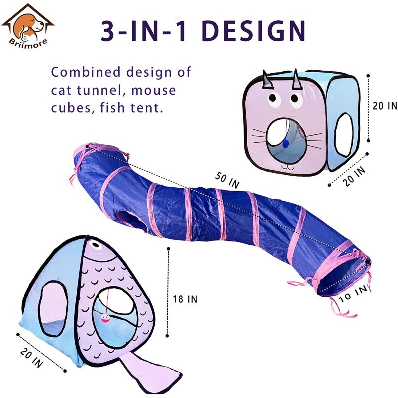 Polyester fabric folding pet tent cat tunnel toy cat passage three sets