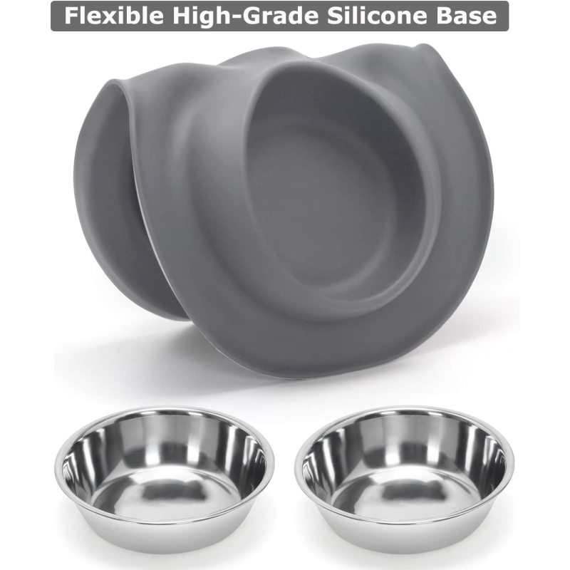 Dog Bowl Double Cat Premium Stainless Steel Water and Food Raised Bowls, Pet Feeder Set with Non-Slip Resin
