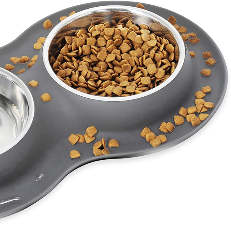 Dog Bowl Double Cat Premium Stainless Steel Water and Food Raised Bowls, Pet Feeder Set with Non-Slip Resin