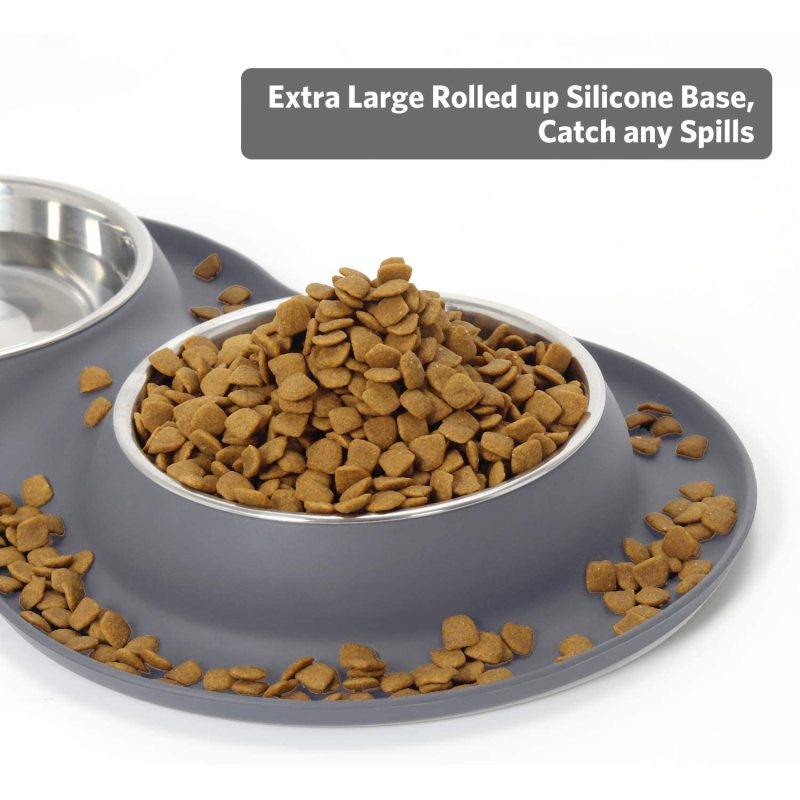 Dog Bowl Double Cat Premium Stainless Steel Water and Food Raised Bowls, Pet Feeder Set with Non-Slip Resin