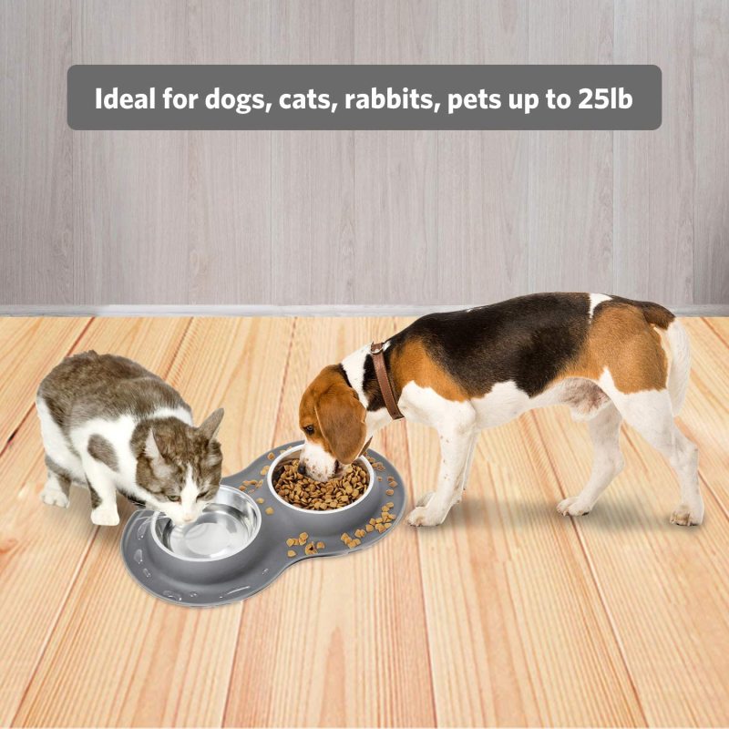 Dog Bowl Double Cat Premium Stainless Steel Water and Food Raised Bowls, Pet Feeder Set with Non-Slip Resin