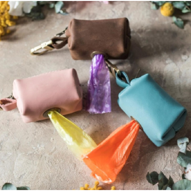 Leather Poop Bag Holder- Versatile Vegan Leather Waste for Dog Poop, Accessories, & Leash, Reusable Pet Waste, Trash