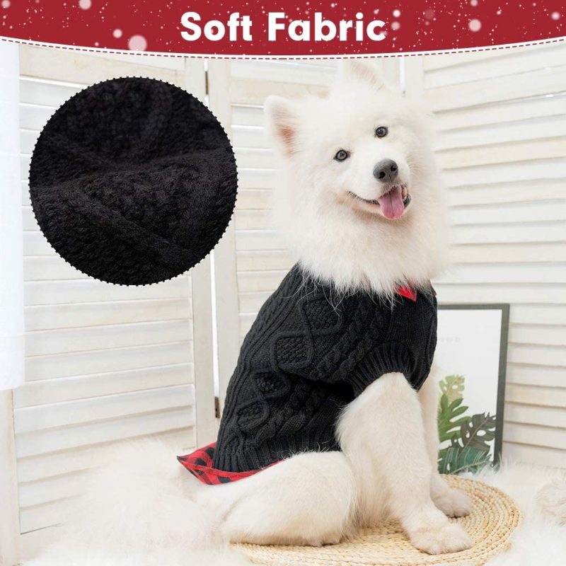 Warm Dog Sweater Winter Clothes - Plaid Patchwork Pet Doggy Knitted Sweaters Comfortable Coats for Cold Weather, Fit for Small