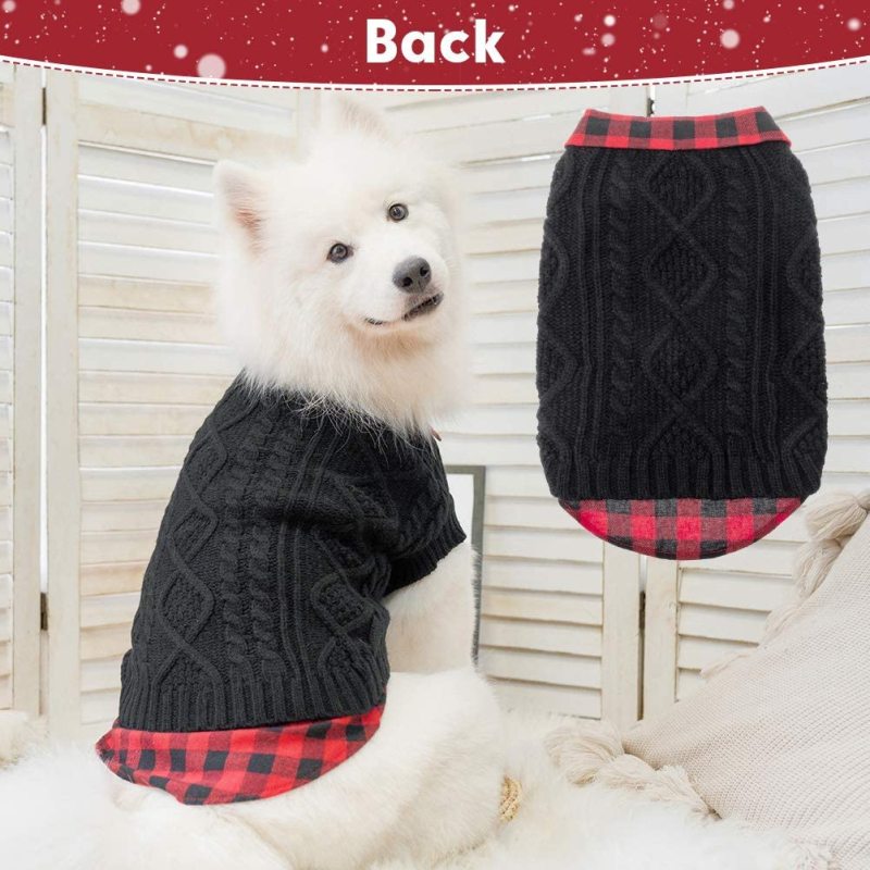 Warm Dog Sweater Winter Clothes - Plaid Patchwork Pet Doggy Knitted Sweaters Comfortable Coats for Cold Weather, Fit for Small