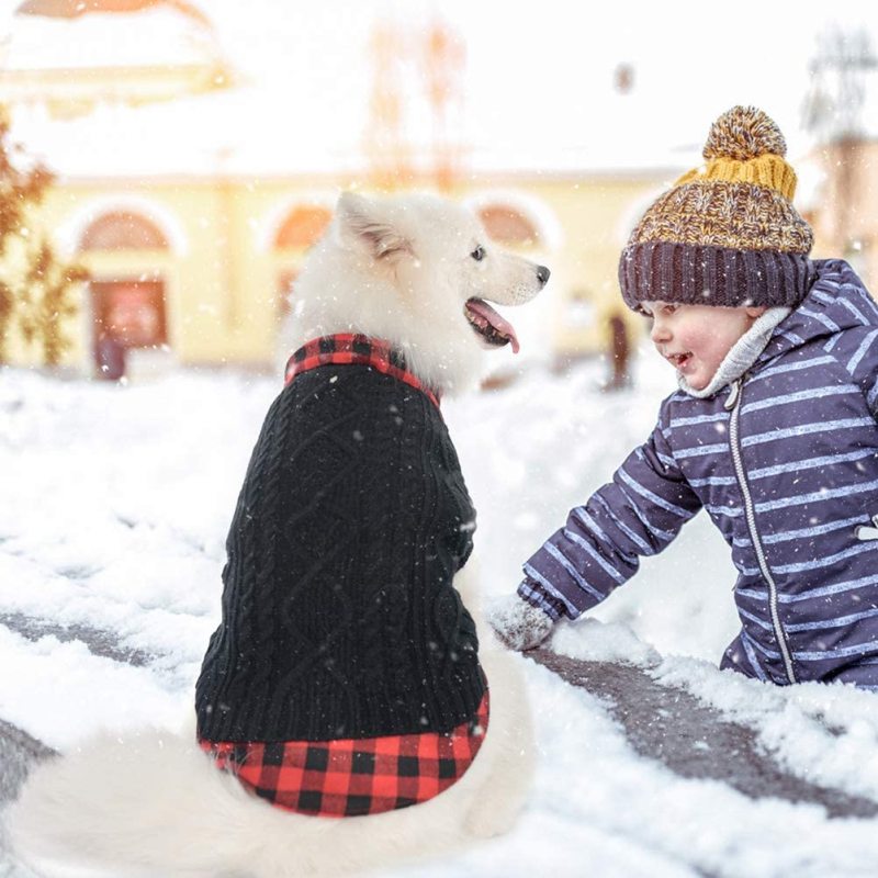 Warm Dog Sweater Winter Clothes - Plaid Patchwork Pet Doggy Knitted Sweaters Comfortable Coats for Cold Weather, Fit for Small